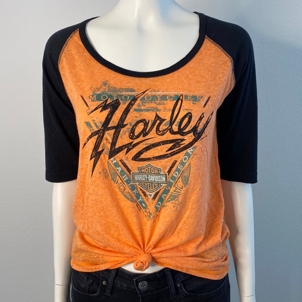 NWT Harley Davidson Black Orange Baseball T-Shirt